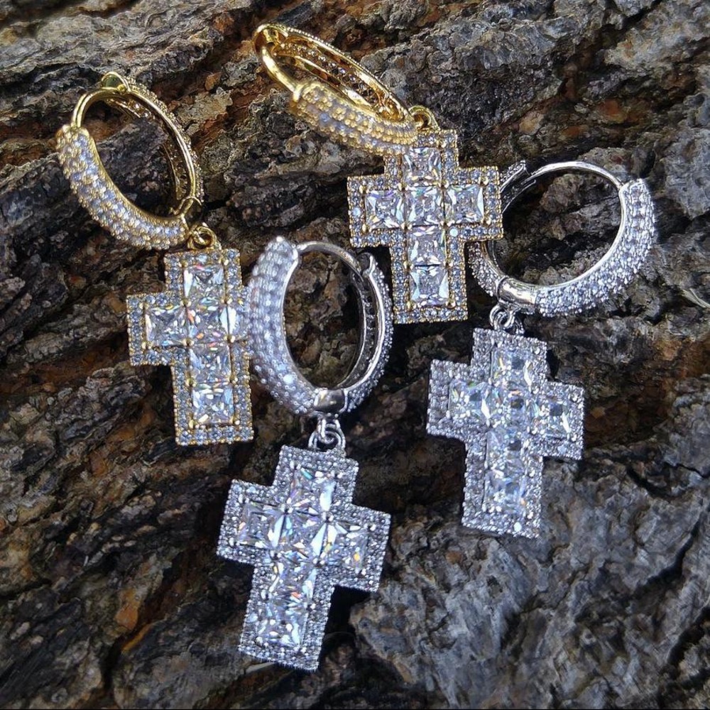 cut cross hoop earrings